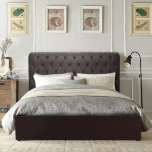 ΚΡΕΒΑΤΙ QUEEN HM365.01 ΔΙΠΛΟ 150×200 εκ. T.CHESTERFIELD ΣΚΟΥΡΟ ΚΑΦΕ 157.5X221X95Yεκ.