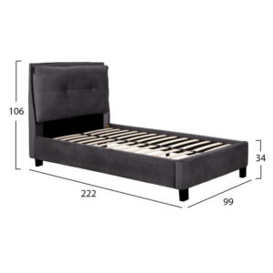 ΚΡΕΒΑΤΙ RILEY 90×200 εκ. ΜΕ ΥΦΑΣΜΑ ΒΕΛΟΥΔΟ ΓΚΡΙ HM561.01
