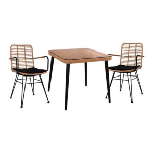 ΣΕΤ 3ΤΜΧ ALLEGRA WICKER ΜΕ ΤΡΑΠΕΖΙ 80X80X78Υ ΜΠΕΖ & ΜΑΥΡΟ ΧΡΩΜΑ HM10486