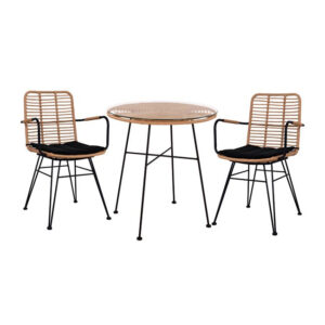ΣΕΤ 3ΤΜΧ ALLEGRA WICKER ΜΕ ΤΡΑΠΕΖΙ Φ70Χ74Υ ΜΠΕΖ & ΜΑΥΡΟ ΧΡΩΜΑ HM10474