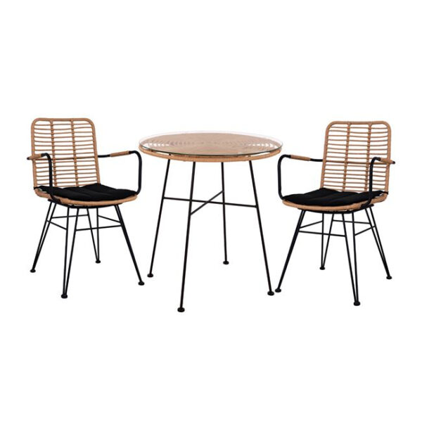 ΣΕΤ 3ΤΜΧ ALLEGRA WICKER ΜΕ ΤΡΑΠΕΖΙ Φ70Χ74Υ ΜΠΕΖ & ΜΑΥΡΟ ΧΡΩΜΑ HM10479