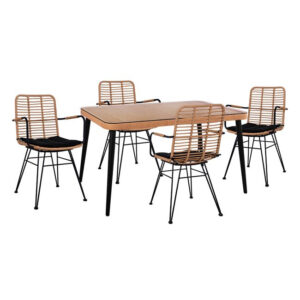 ΣΕΤ 5ΤΜΧ ALLEGRA WICKER ΜΕ ΤΡΑΠΕΖΙ 140X80Χ78Υ ΜΠΕΖ & ΜΑΥΡΟ ΧΡΩΜΑ HM10488