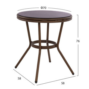 ΤΡΑΠΕΖΙ ΑΛΟΥΜΙΝΙΟΥ MOSES Φ70 BAMBOO LOOK HM5532.02 ΜΑΥΡΟ ΜΕ ΓΥΑΛΙ Φ70X76 εκ
