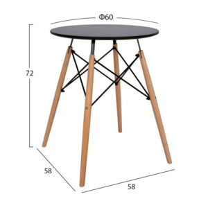 ΤΡΑΠΕΖΙ MINIMAL HM0060.02 ΜΑΥΡΟ ΜΕ ΞΥΛΙΝΑ ΠΟΔΙΑ ΟΞΙΑ Φ60X72Υ εκ.