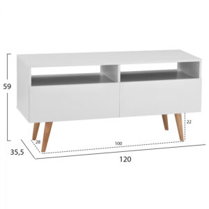 ΕΠΙΠΛΟ ΤΗΛΕΟΡΑΣΗΣ KAELIN 120X35,5XY59εκ. ΣΕ ΛΕΥΚΟ ΧΡΩΜΑ ΜΕ ΦΥΣΙΚΑ ΠΟΔΙΑ HM2299.02