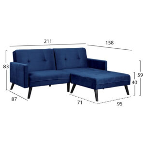 ΚΑΝΑΠΕΣ ΓΩΝΙΑ ΚΡΕΒΑΤΙ LIVIA HM3151.08 ΜΠΛΕ ΒΕΛΟΥΔΟ ΜΕ ΥΠΟΠΟΔΙΟ 211X158X83Y εκ.