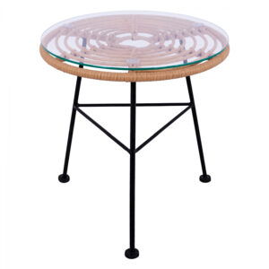 ΤΡΑΠΕΖΙ ΜΕΤΑΛΛΙΚΟ ALLEGRA HM5459 ΜΕ WICKER ΜΠΕΖ ΚΑΙ ΓΥΑΛΙ Φ45Χ46Υεκ.