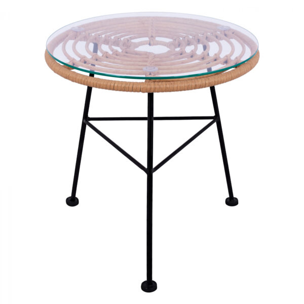 ΤΡΑΠΕΖΙ ΜΕΤΑΛΛΙΚΟ ALLEGRA HM5459 ΜΕ WICKER ΜΠΕΖ ΚΑΙ ΓΥΑΛΙ Φ45Χ46Υεκ.