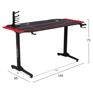 ΓΡΑΦΕΙΟ GAMING PRO MOUSE PAD HM11580.04 ME ΚΟΚΚΙΝΗ ΕΠΕΚΤΑΣΗ 160x60x75Υ εκ.