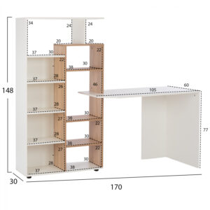 ΓΡΑΦΕΙΟ ΜΕ ΒΙΒΛΙΟΘΗΚΗ SONAMA OAK-ΛΕΥΚΟ HM2418 170Χ30-60Χ148Υεκ.