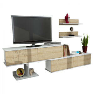 ΣΥΝΘΕΣΗ ΤΗΛΕΟΡΑΣΗΣ HM9107.01 ΛΕΥΚΟ NATURAL WOOD 210×29,5x59Y εκ.
